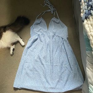 blue & white floral halter dress